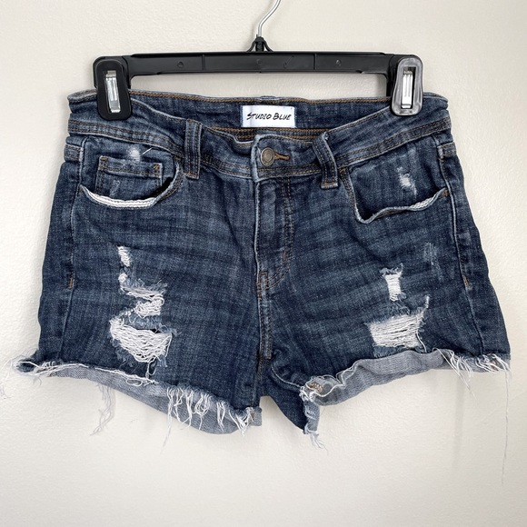 Studio Blue Pants - Studio Blue | Distressed Kadence Mid Rise Cuffed Denim Shorts | Size 26